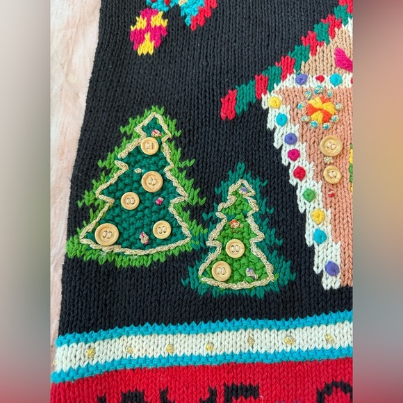 Vintage 90s Christmas Grandmacore Cottagecore Gingerbread Small Tunic Sweater - Picture 7 of 10